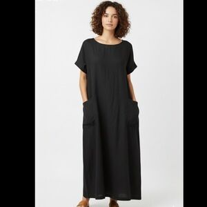 Christy Dawn Black Linen Midi Dress with Pockets Small